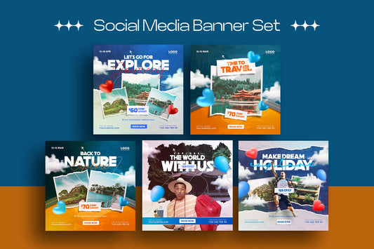 Travel Social Media Post Design Template Set