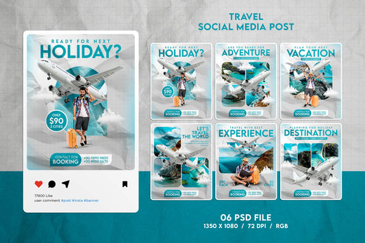 Travel Social Media Post Design Template Set