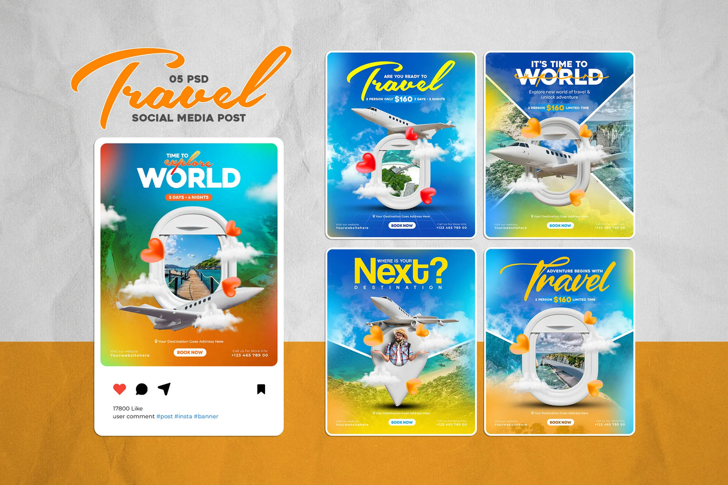 Travel and Tour Instagram Post Template Set